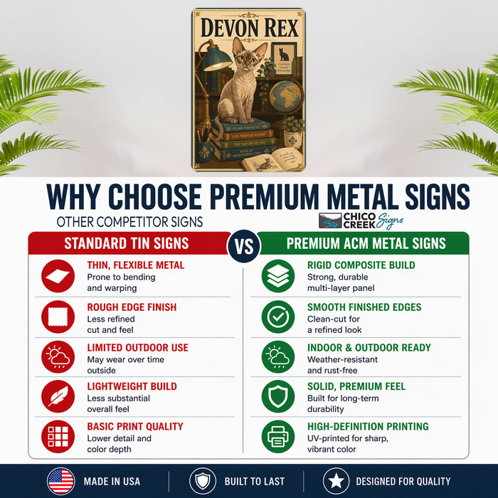 Devon Rex metal sign with vintage breed portrait style Devon Rex