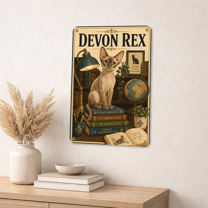 Devon Rex metal sign with vintage breed portrait style Devon Rex