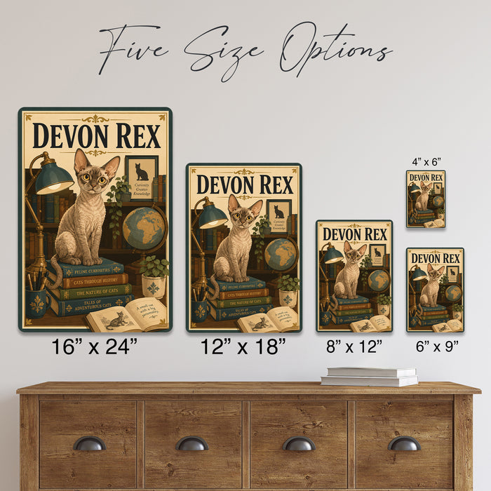 Devon Rex metal sign with vintage breed portrait style Devon Rex