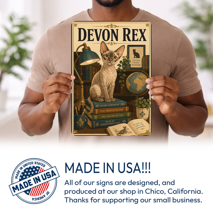 Devon Rex metal sign with vintage breed portrait style Devon Rex