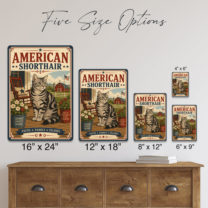 American Shorthair metal sign with vintage breed portrait style American Shorthair