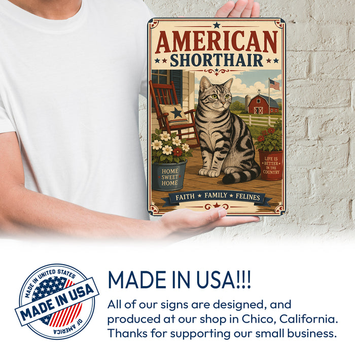 American Shorthair metal sign with vintage breed portrait style American Shorthair