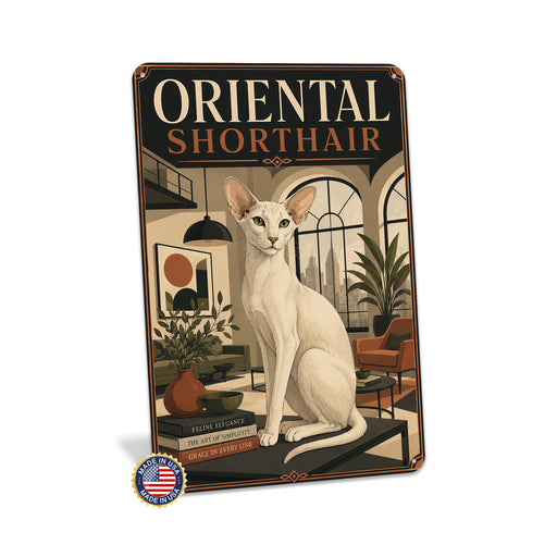 Oriental Shorthair metal sign with vintage breed portrait style Oriental Shorthair