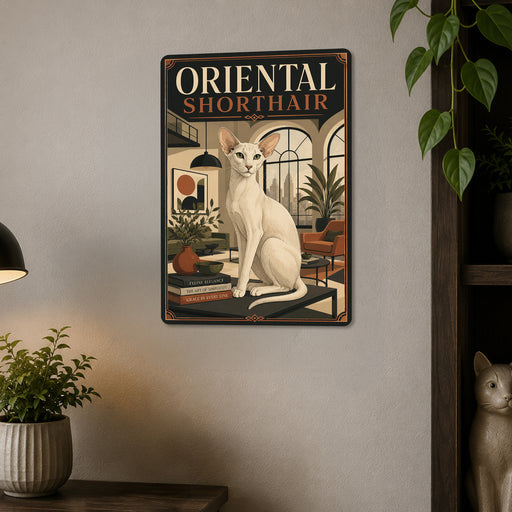 Oriental Shorthair metal sign with vintage breed portrait style Oriental Shorthair