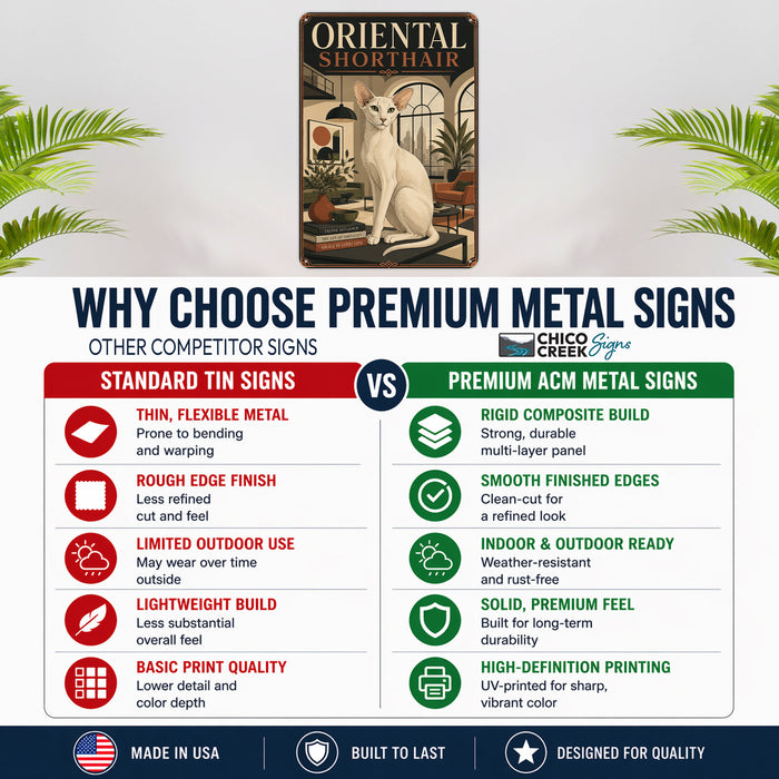 Oriental Shorthair metal sign with vintage breed portrait style Oriental Shorthair