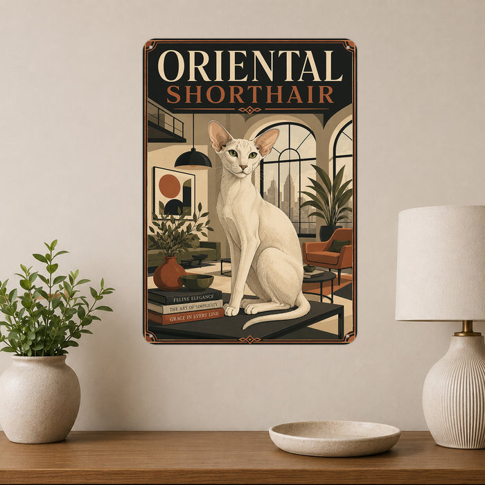 Oriental Shorthair metal sign with vintage breed portrait style Oriental Shorthair