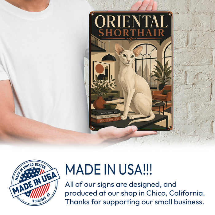 Oriental Shorthair metal sign with vintage breed portrait style Oriental Shorthair