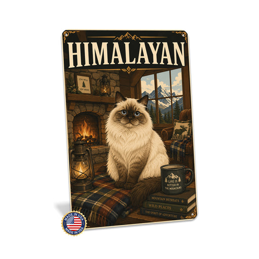 Himalayan Cat metal sign with vintage breed portrait style Himalayan Cat