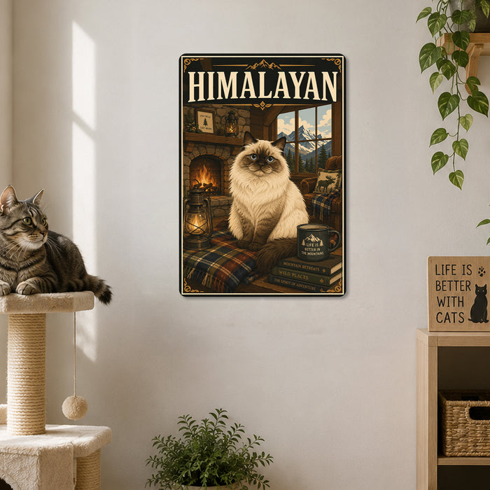 Himalayan Cat metal sign with vintage breed portrait style Himalayan Cat