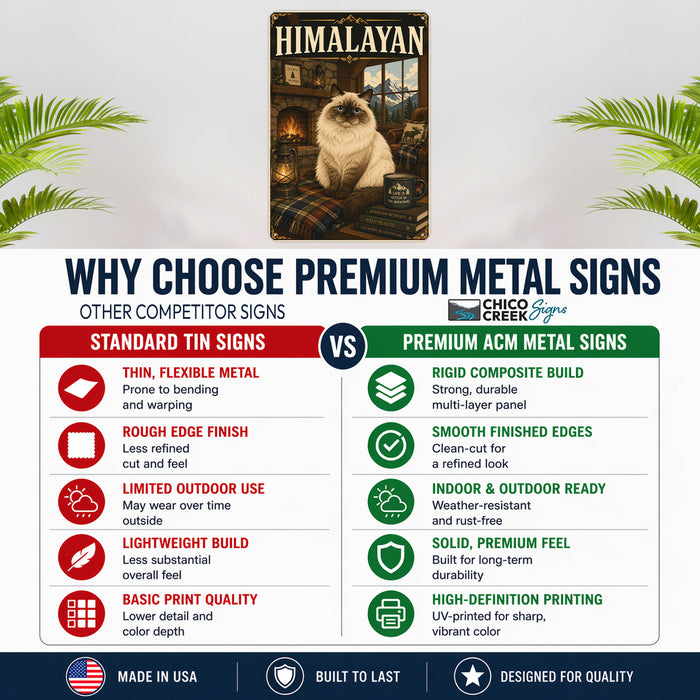 Himalayan Cat metal sign with vintage breed portrait style Himalayan Cat