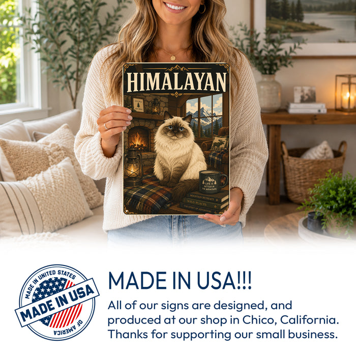 Himalayan Cat metal sign with vintage breed portrait style Himalayan Cat