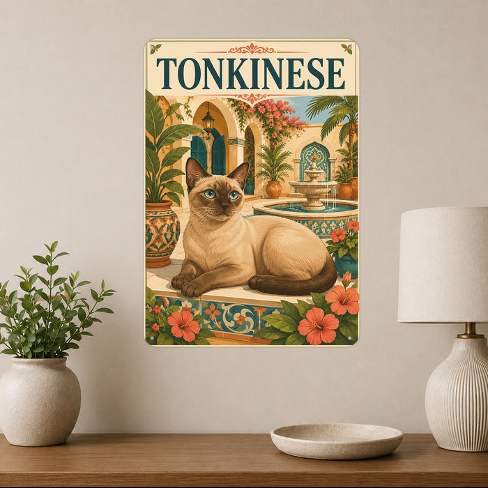 Tonkinese Cat metal sign with vintage breed portrait style Tonkinese Cat