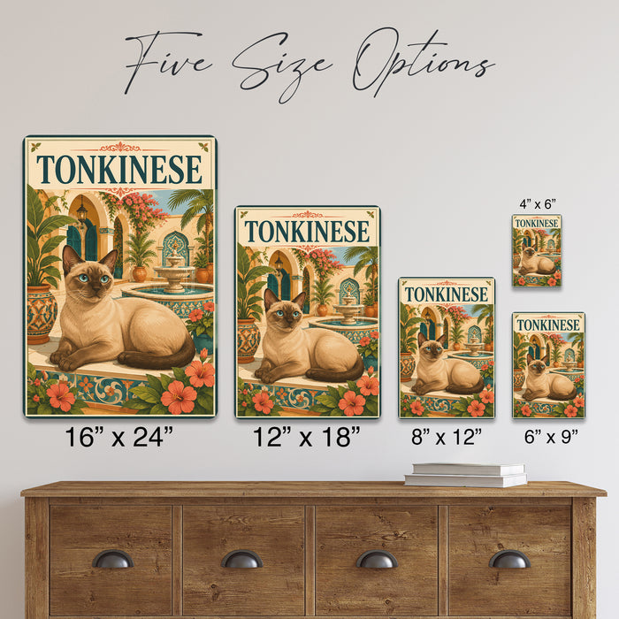 Tonkinese Cat metal sign with vintage breed portrait style Tonkinese Cat
