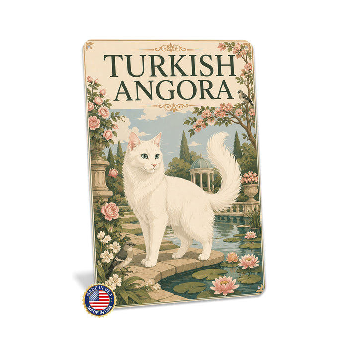 Turkish Angora metal sign with vintage breed portrait style Turkish Angora