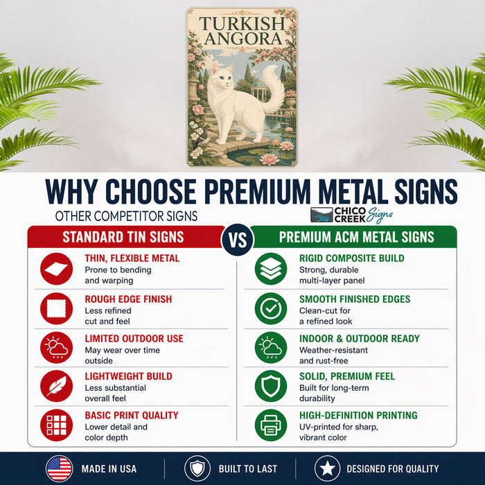 Turkish Angora metal sign with vintage breed portrait style Turkish Angora