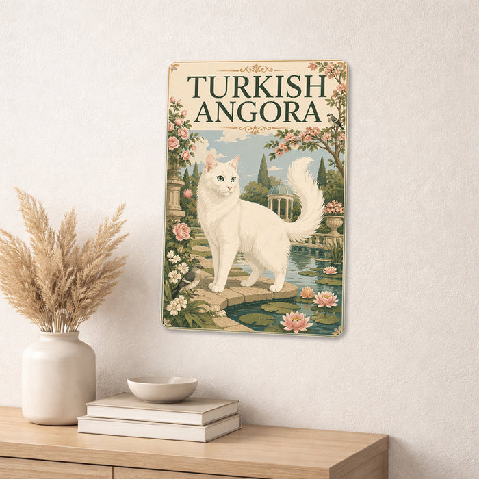 Turkish Angora metal sign with vintage breed portrait style Turkish Angora