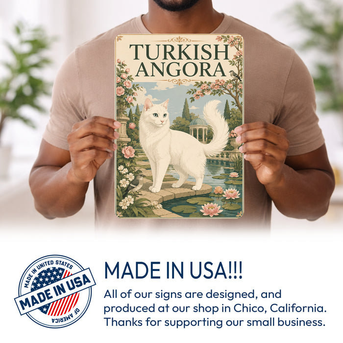 Turkish Angora metal sign with vintage breed portrait style Turkish Angora
