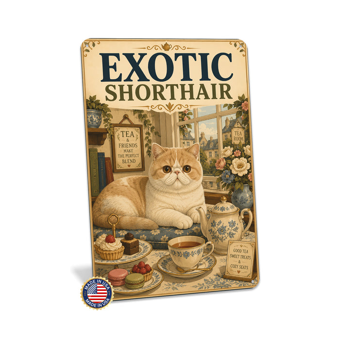 Exotic Shorthair metal sign with vintage breed portrait style Exotic Shorthair