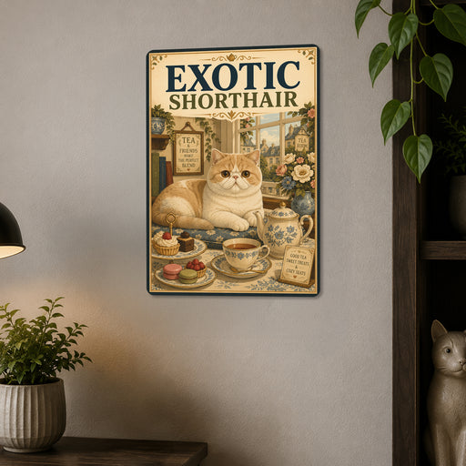 Exotic Shorthair metal sign with vintage breed portrait style Exotic Shorthair