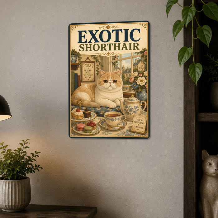 Exotic Shorthair metal sign with vintage breed portrait style Exotic Shorthair
