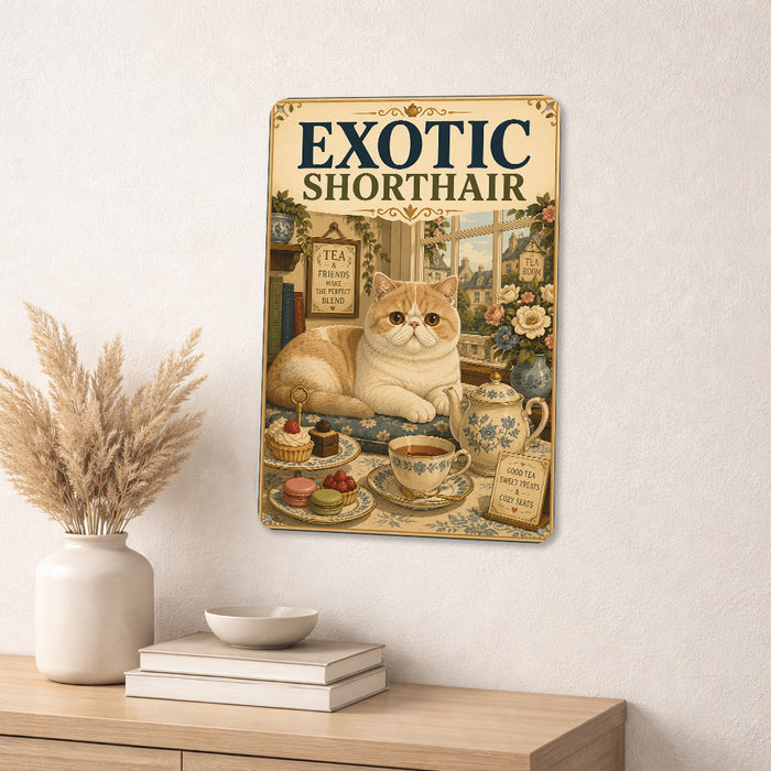 Exotic Shorthair metal sign with vintage breed portrait style Exotic Shorthair