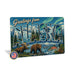 Greetings from Alaska metal sign with horizontal vintage 'Greetings from Alaska' large-letter postcard with snowy mountains