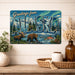 Greetings from Alaska metal sign with horizontal vintage 'Greetings from Alaska' large-letter postcard with snowy mountains