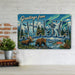 Greetings from Alaska metal sign with horizontal vintage 'Greetings from Alaska' large-letter postcard with snowy mountains
