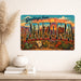 Greetings from Arizona metal sign with horizontal vintage 'Greetings from Arizona' large-letter postcard with red rock