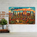 Greetings from Arizona metal sign with horizontal vintage 'Greetings from Arizona' large-letter postcard with red rock