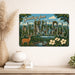 Greetings from Arkansas metal sign with horizontal vintage 'Greetings from Arkansas' large-letter postcard with Ozark
