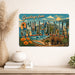 Greetings from California metal sign with horizontal vintage 'Greetings from California' large-letter postcard with Golden