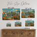 Greetings from California metal sign with horizontal vintage 'Greetings from California' large-letter postcard with Golden
