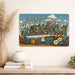 Greetings from Connecticut metal sign with horizontal vintage 'Greetings from Connecticut' large-letter postcard with Mystic