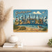 Greetings from Delaware metal sign with horizontal vintage 'Greetings from Delaware' large-letter postcard with Cape May