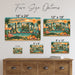 Greetings from Florida metal sign with horizontal vintage 'Greetings from Florida' large-letter postcard with palm-lined