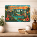 Greetings from Hawaii metal sign with horizontal vintage 'Greetings from Hawaii' large-letter postcard with Diamond Head