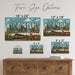 Greetings from Illinois metal sign with horizontal vintage 'Greetings from Illinois' large-letter postcard with Chicago