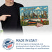 Greetings from Illinois metal sign with horizontal vintage 'Greetings from Illinois' large-letter postcard with Chicago