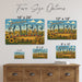 Greetings from Kansas metal sign with horizontal vintage 'Greetings from Kansas' large-letter postcard with Kansas wheat