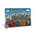 Greetings from Massachusetts metal sign with horizontal vintage 'Greetings from Massachusetts' large-letter postcard with