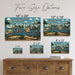 Greetings from Michigan metal sign with horizontal vintage 'Greetings from Michigan' large-letter postcard with Mackinac