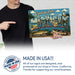 Greetings from Michigan metal sign with horizontal vintage 'Greetings from Michigan' large-letter postcard with Mackinac