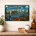 Greetings from Minnesota metal sign with horizontal vintage 'Greetings from Minnesota' large-letter postcard with Minnesota