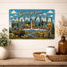 Greetings from Montana metal sign with horizontal vintage 'Greetings from Montana' large-letter postcard with Montana Rocky