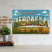 Greetings from Nebraska metal sign with horizontal vintage 'Greetings from Nebraska' large-letter postcard with Nebraska