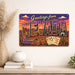 Greetings from Nevada metal sign with horizontal vintage 'Greetings from Nevada' large-letter postcard with Las Vegas Strip