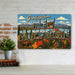 Greetings from New Hampshire metal sign with horizontal vintage 'Greetings from New Hampshire' large-letter postcard with