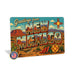 Greetings from New Mexico metal sign with horizontal vintage 'Greetings from New Mexico' large-letter postcard with red rock