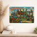 Greetings from Ohio metal sign with horizontal vintage 'Greetings from Ohio' large-letter postcard with Cleveland and